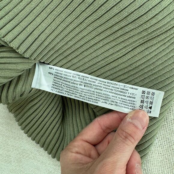 Zara Green Ribbed One-Shoulder Top Small - Picture 4 of 5